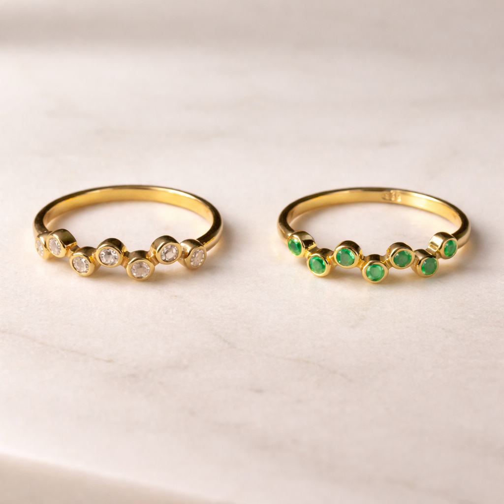 Green Onyx Ring | Malti Multistone Ring | 18K Gold Plated