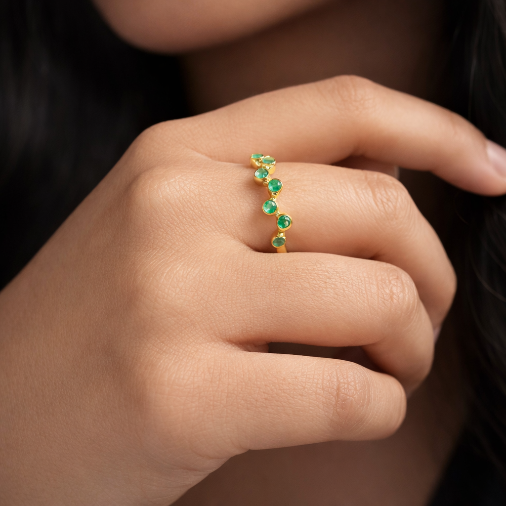 Green Onyx Ring | Malti Multistone Ring | 18K Gold Plated