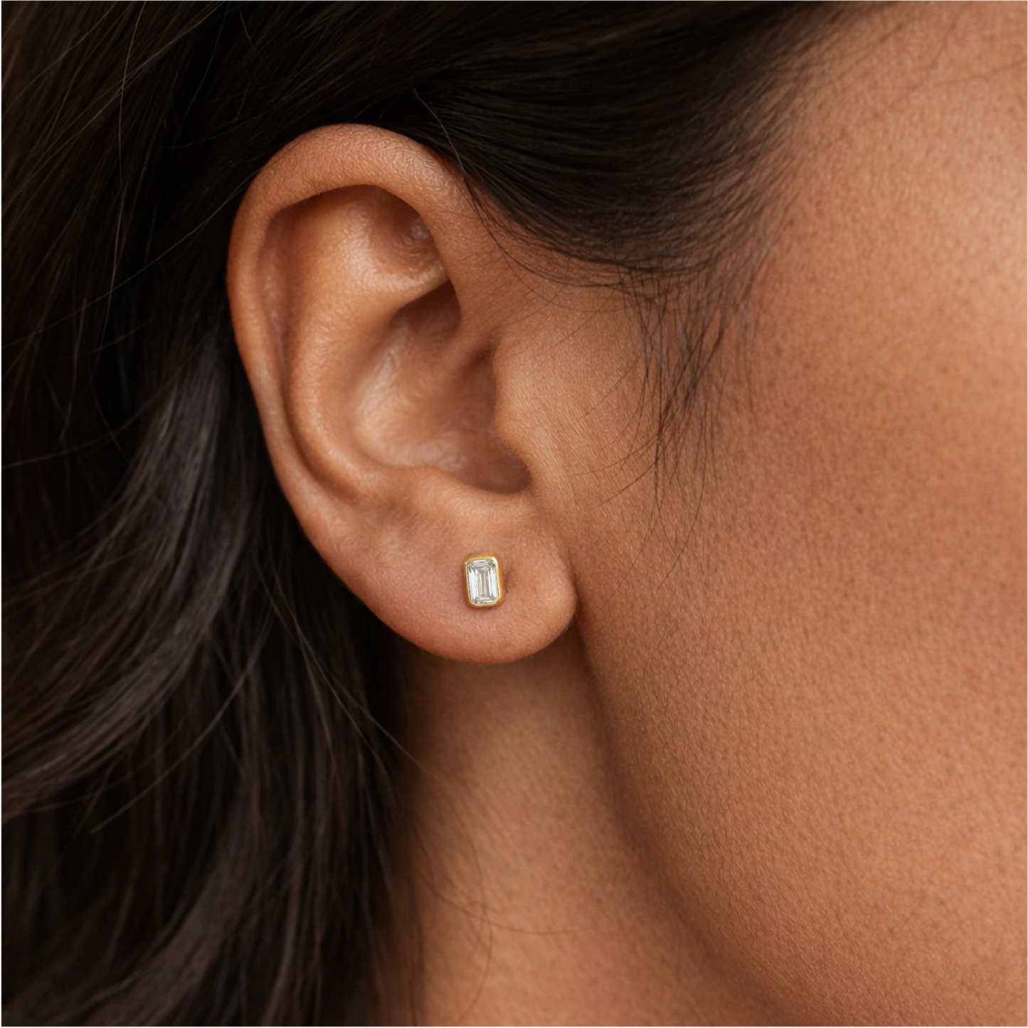 White Topaz Emerald Cut Stud Earrings | Rectangle Stud Earring | 18k Gold Plated