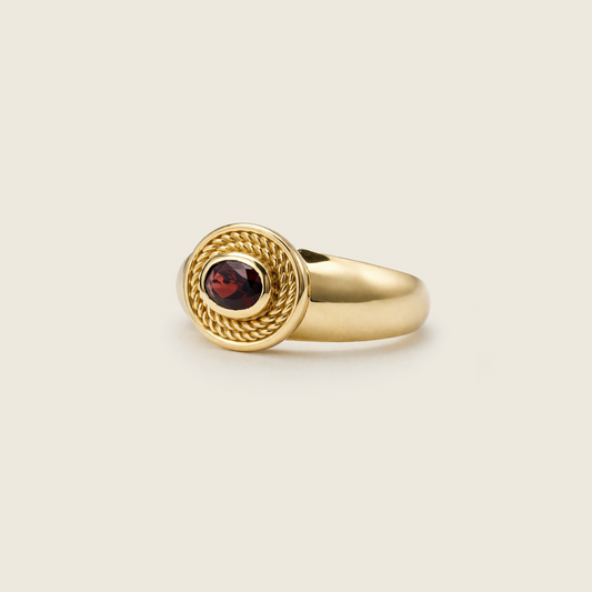 Red Garnet Ring | Cleo Signet Ring | 18K Gold Plated