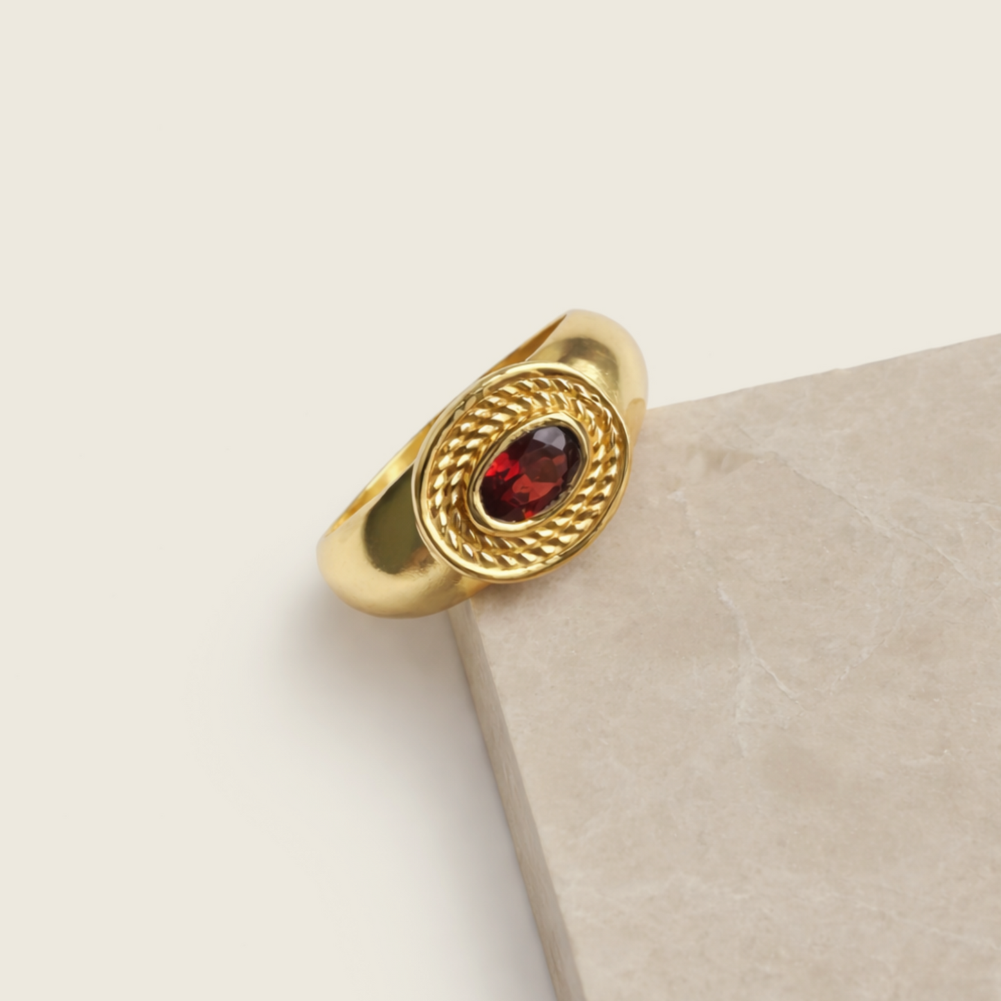 Red Garnet Ring | Cleo Signet Ring | 18K Gold Plated