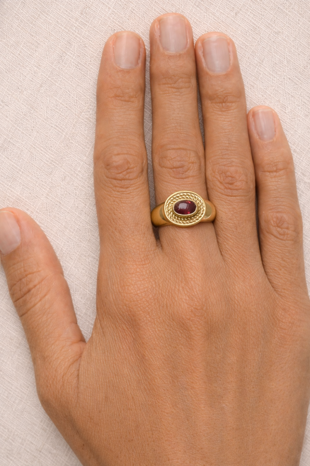 Red Garnet Ring | Cleo Signet Ring | 18K Gold Plated