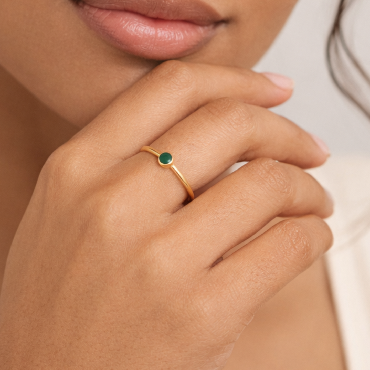 Green Onyx Ring | Nora Gemstone Ring | 18K Gold Plated