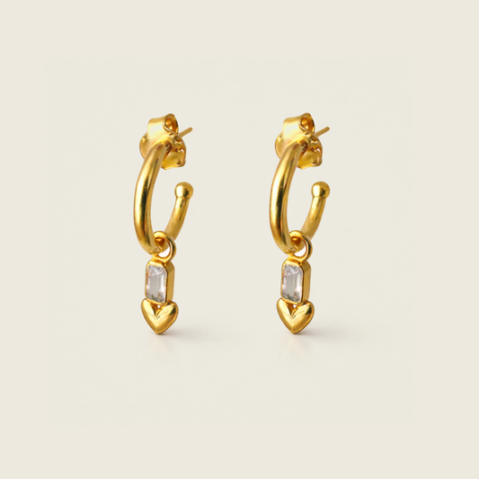 White Topaz Heart Hoops | 18k Gold Plated | Hoop Earrings