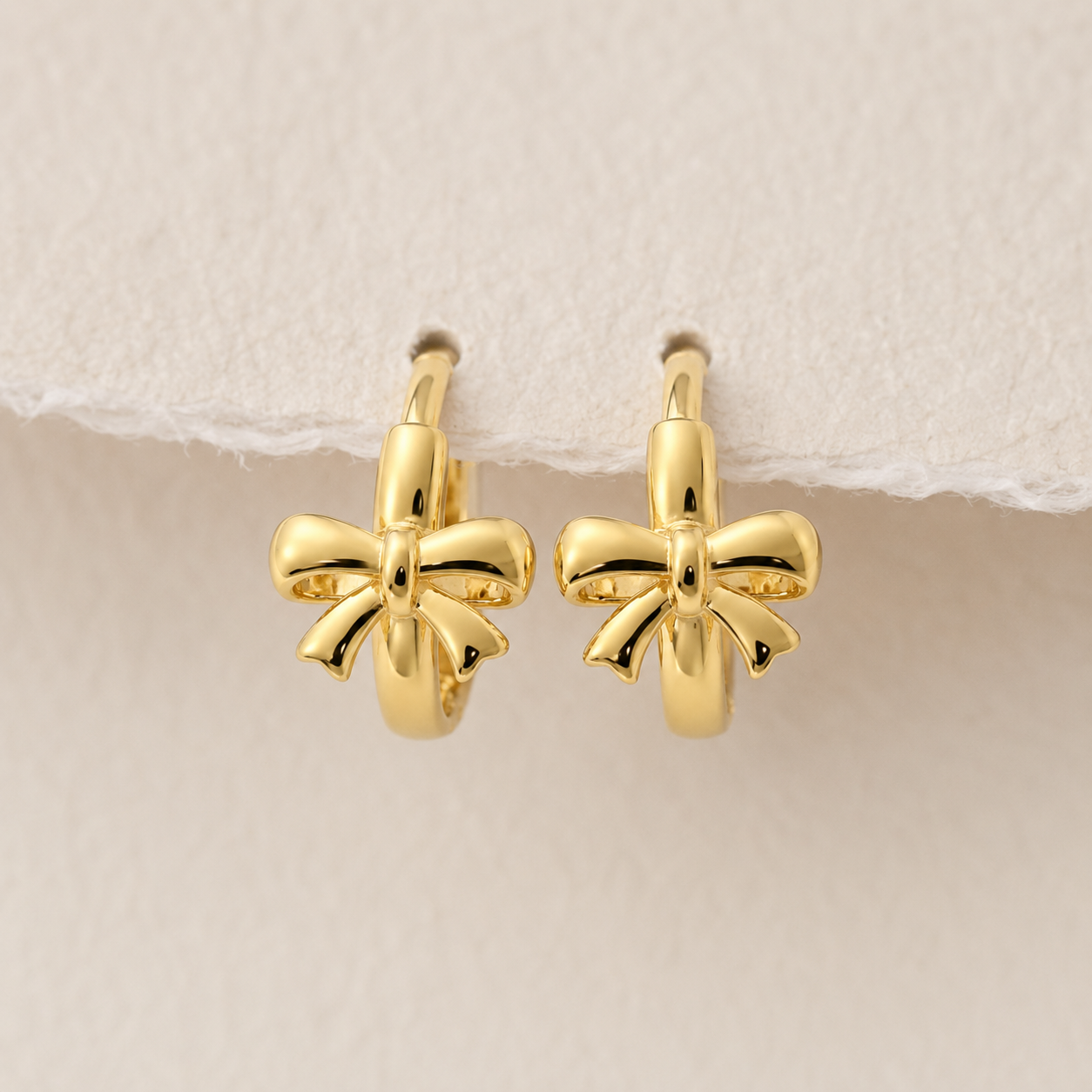 Gold Mini Bow Earrings | 18k Gold Plated |  Huggie Hoop Earrings