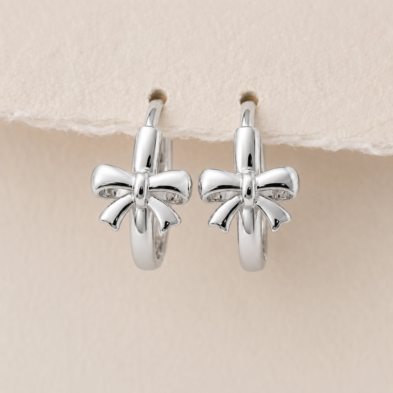 Silver Mini Bow Earrings | 925 Sterling Silver |  Huggie Hoop Earrings