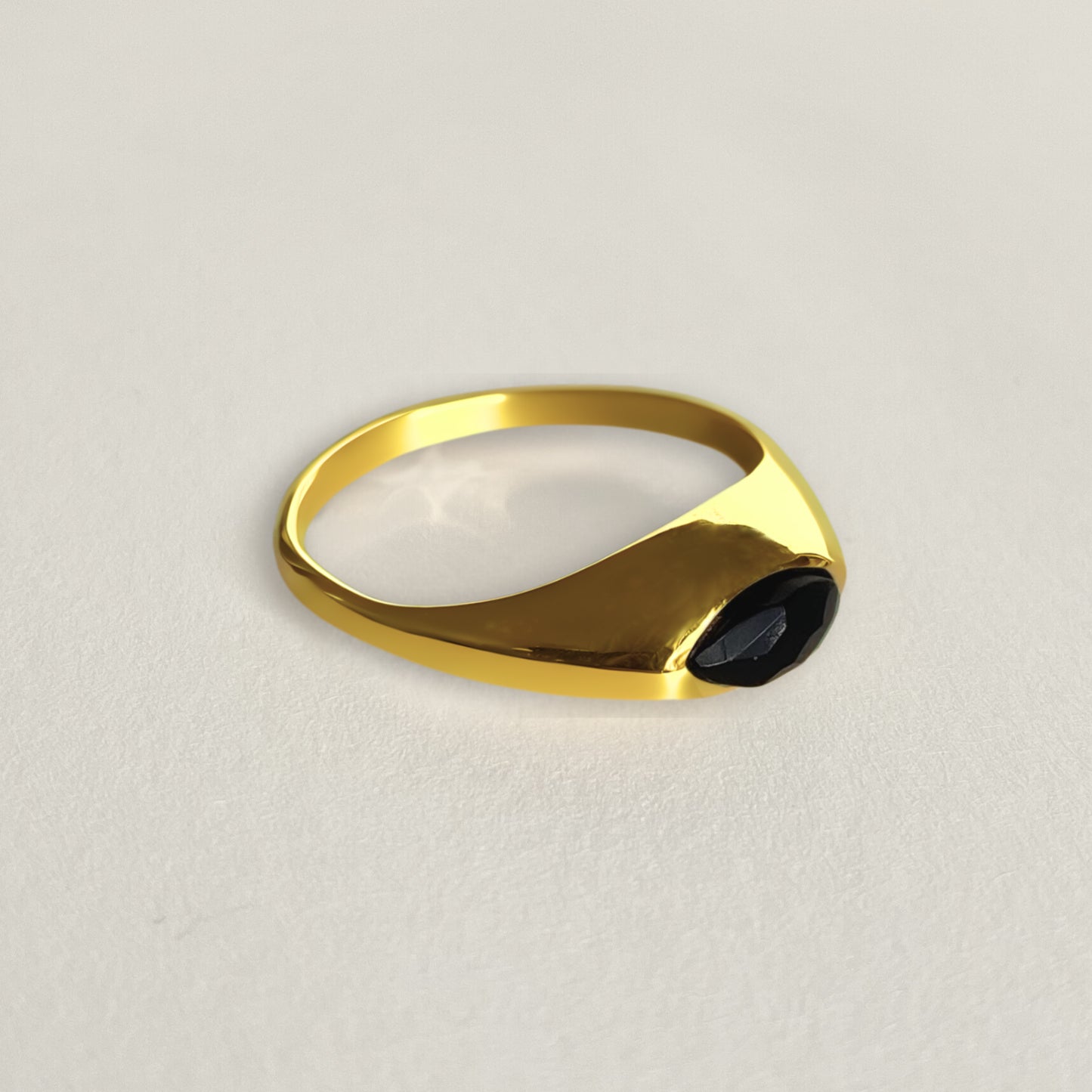 Black Onyx Chunky Marquise Ring | Oval Gemstone | 18K Gold Plated