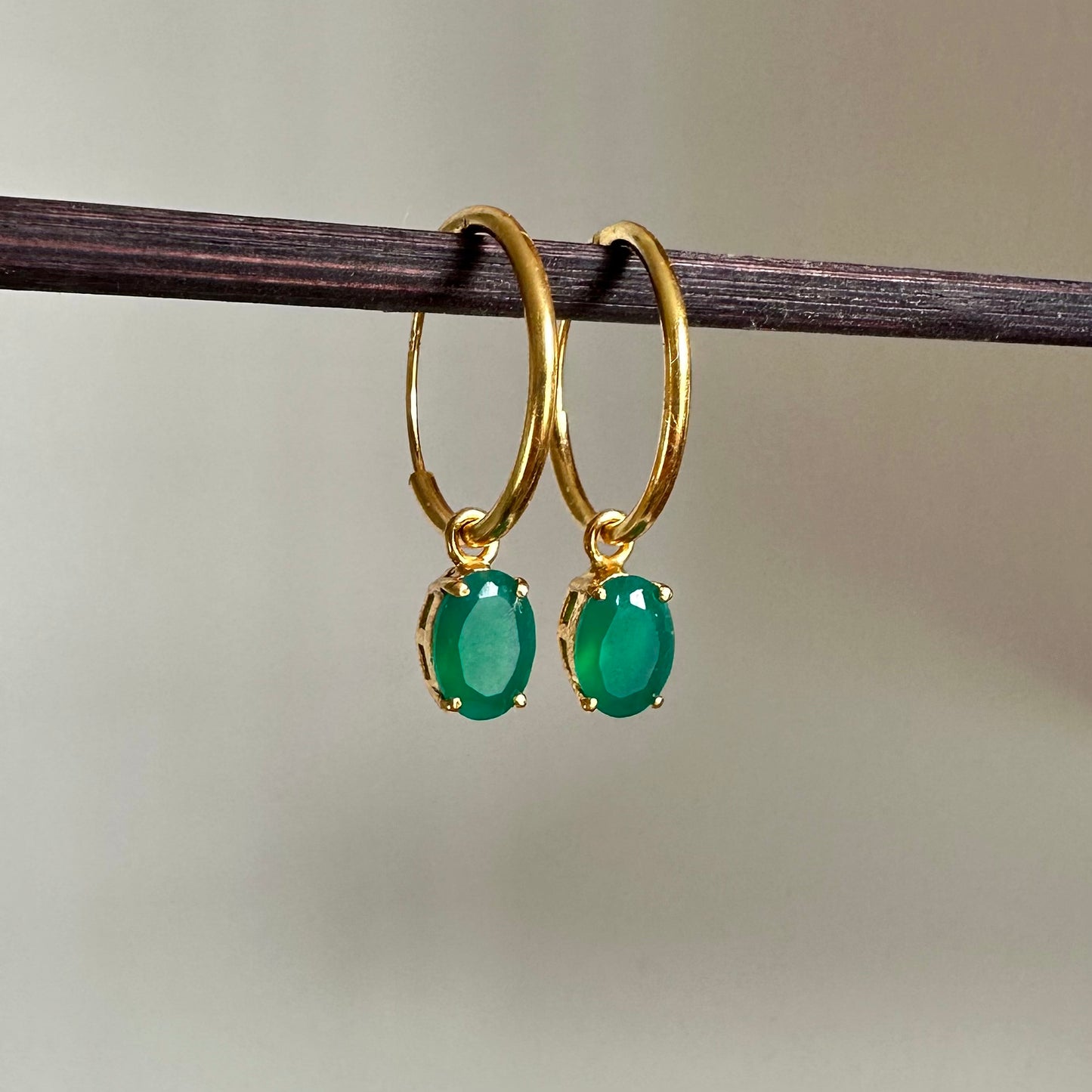 Green Onyx Earrings | 18k Gold Plated | Huggie Hoop Earrings