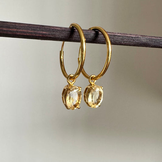 Citrine Earrings | 18k Gold Plated | Huggie Hoop Earrings