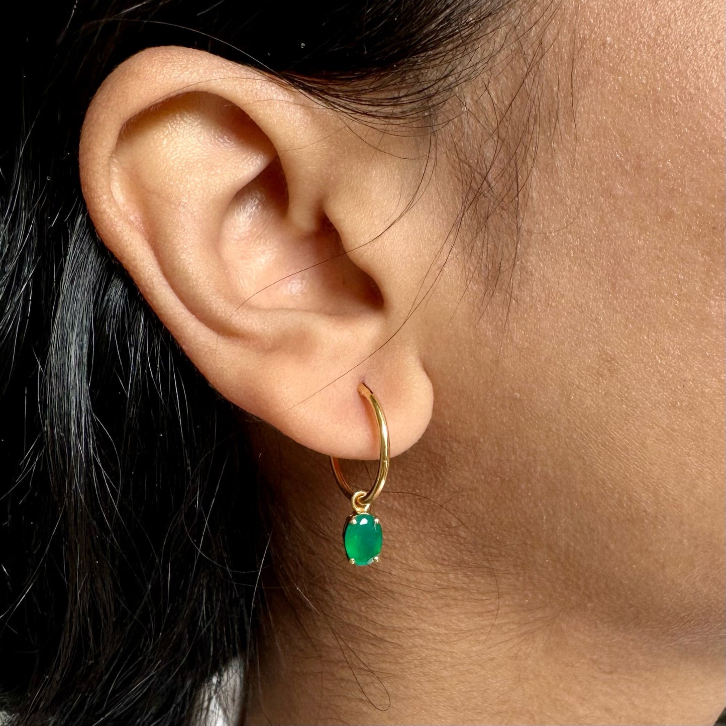 Green Onyx Earrings | 18k Gold Plated | Huggie Hoop Earrings