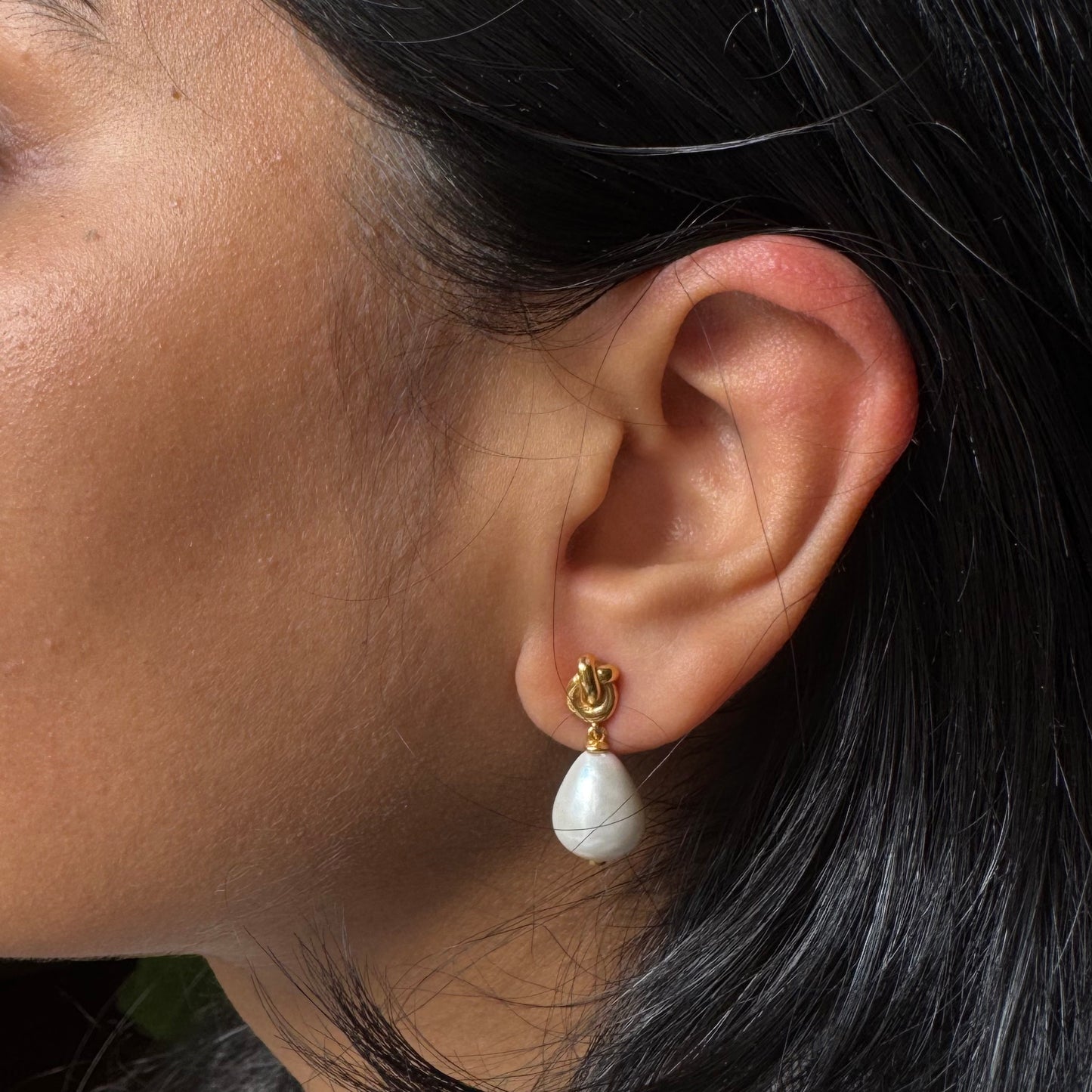 Lucky Knot Pearl Earrings | 18K Gold Plated | Stud Dangle Earrings
