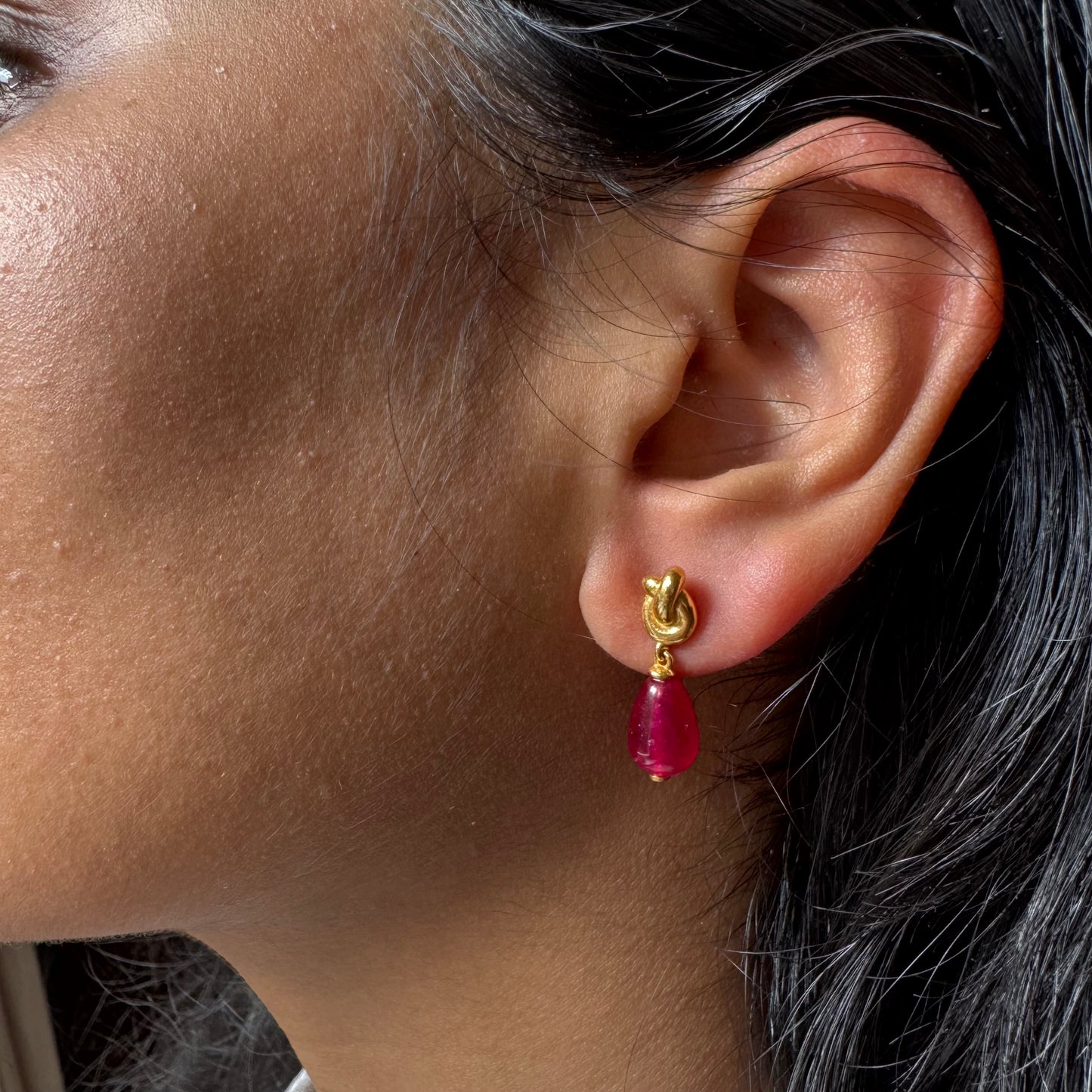 Lucky Knot Red Quartz Earrings | 18K Gold Plated | Stud Dangle Earrings