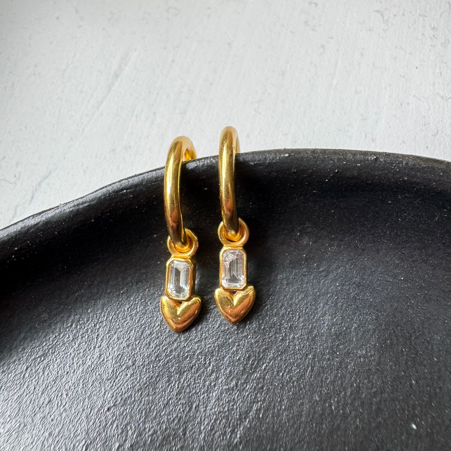 White Topaz Heart Hoops | 18k Gold Plated | Hoop Earrings