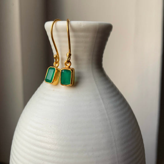 Green Onyx Earrings | 18k Gold Plated | Dangle Earrings