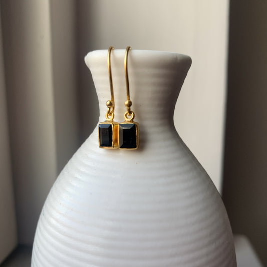 Black Onyx Earrings | 18k Gold Plated | Dangle Earrings