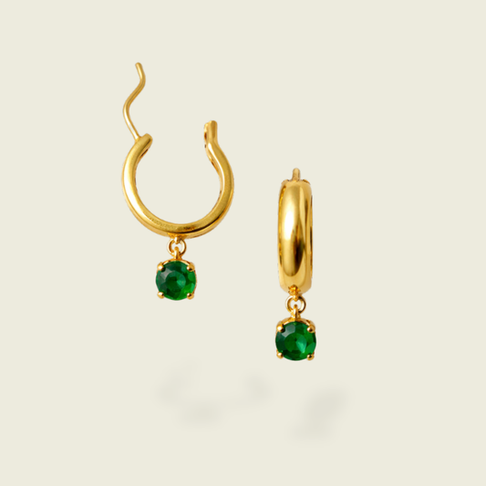 Green Onyx Earrings | 18k Gold Plated | Genova Huggie Hoop Earrings