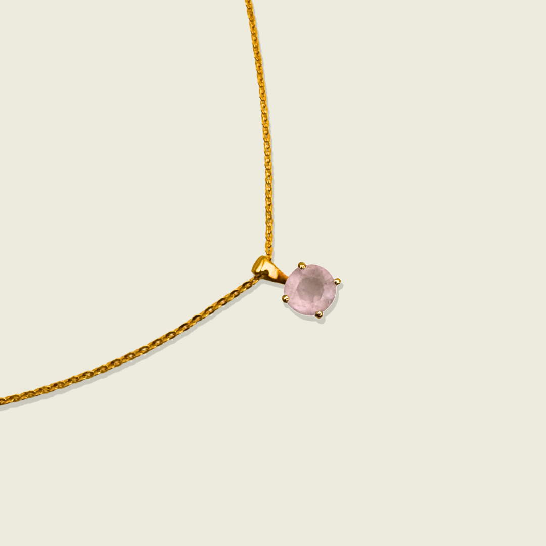Rose Quartz Necklace | Round Pendant | 18K Gold Plated