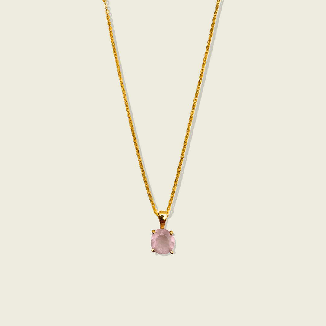 Rose Quartz Necklace | Round Pendant | 18K Gold Plated