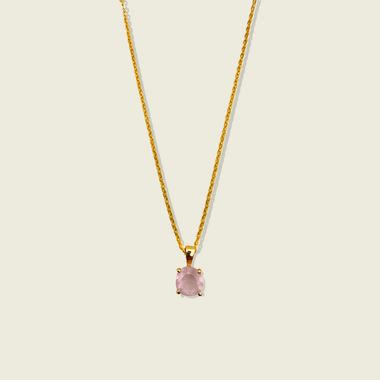 Rose Quartz Necklace | Round Pendant | 18K Gold Plated