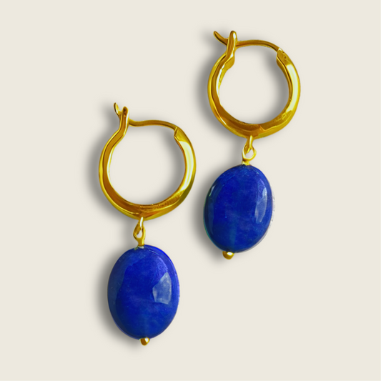 Lapis Lazuli Earrings | 18k Gold Plated | Huggie Hoop Earrings