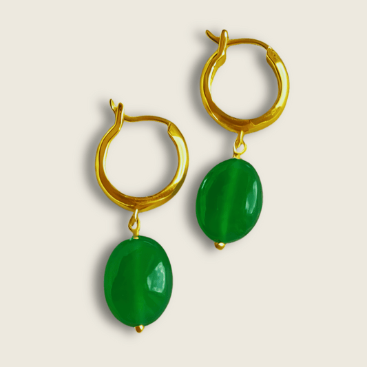 Green Onyx Earrings | 18k Gold Plated | Huggie Hoop Earrings