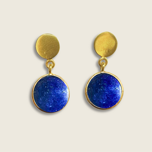 Lapis Lazuli Gold Disc Earrings | 18k Gold Plated | Stud Earrings