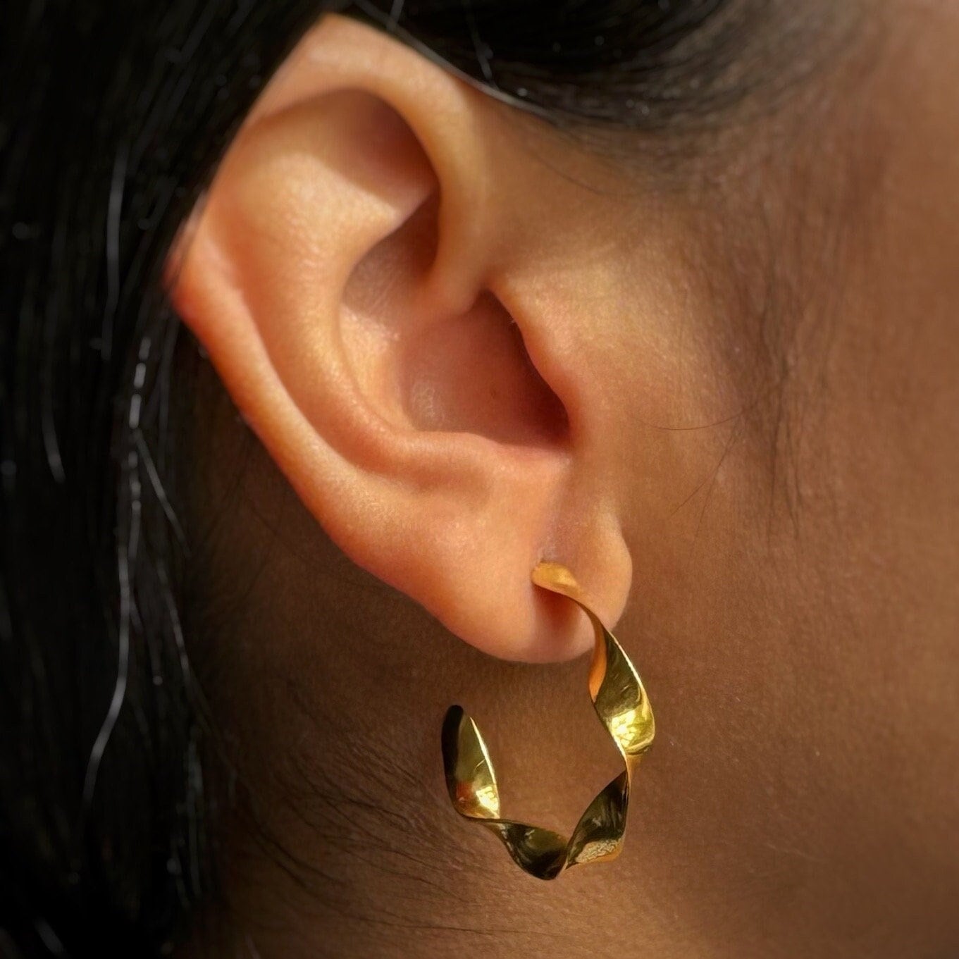 Gold Twisted Hoop Huggies | 18k Gold Plated | Huggie Hoop Earrings