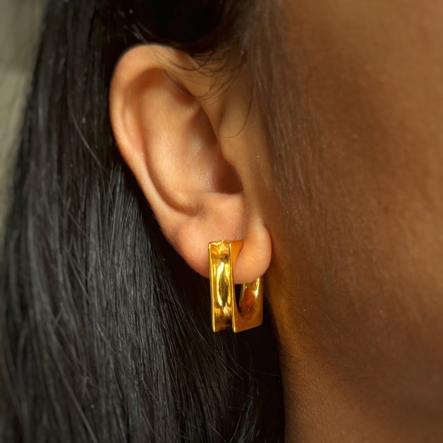 Gold Squared Huggies | 18k Gold Plated | Huggie Hoop Earrings