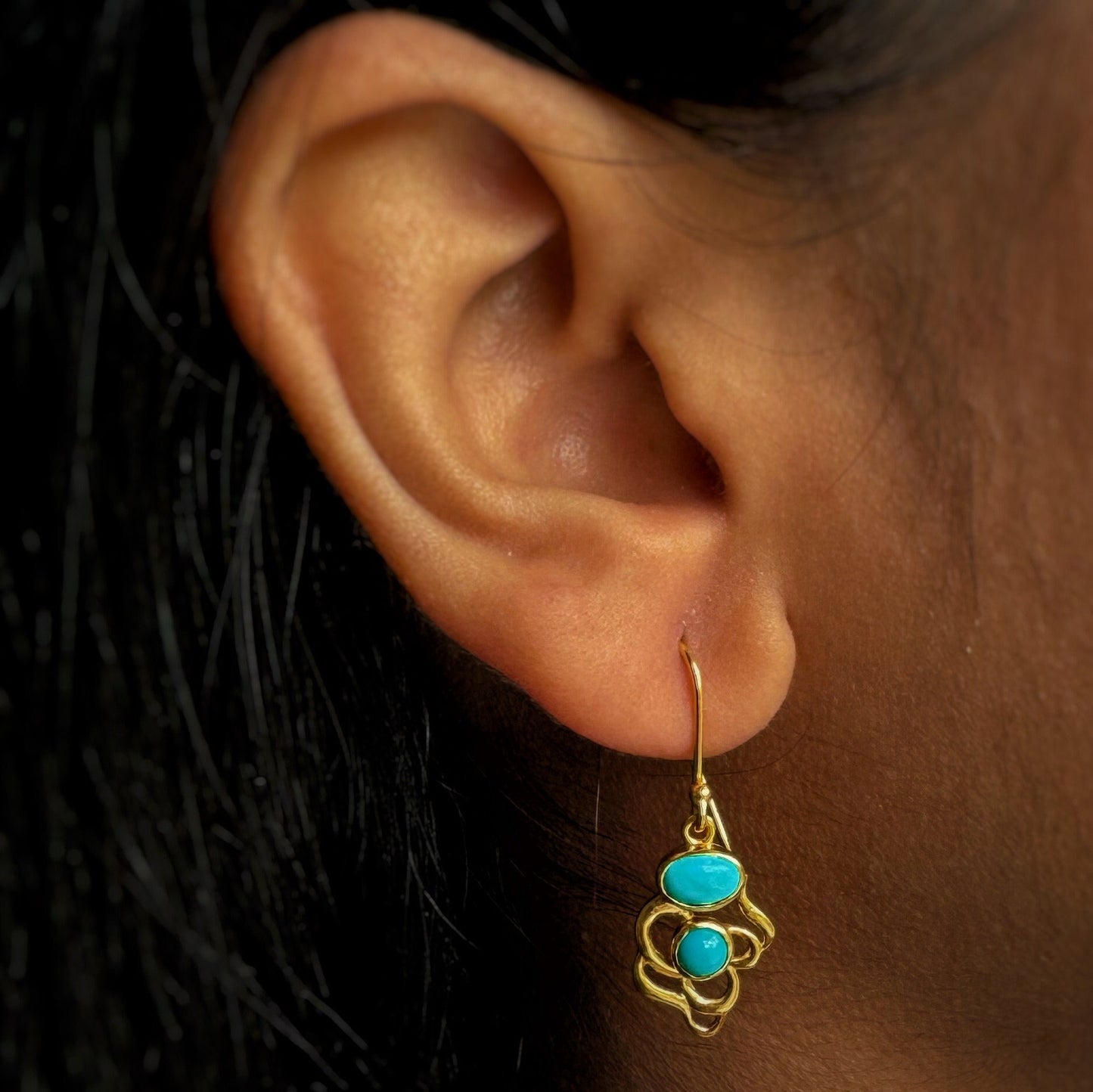 Turquoise Figurine Earrings | 18k Gold Plated | Dangle Earrings