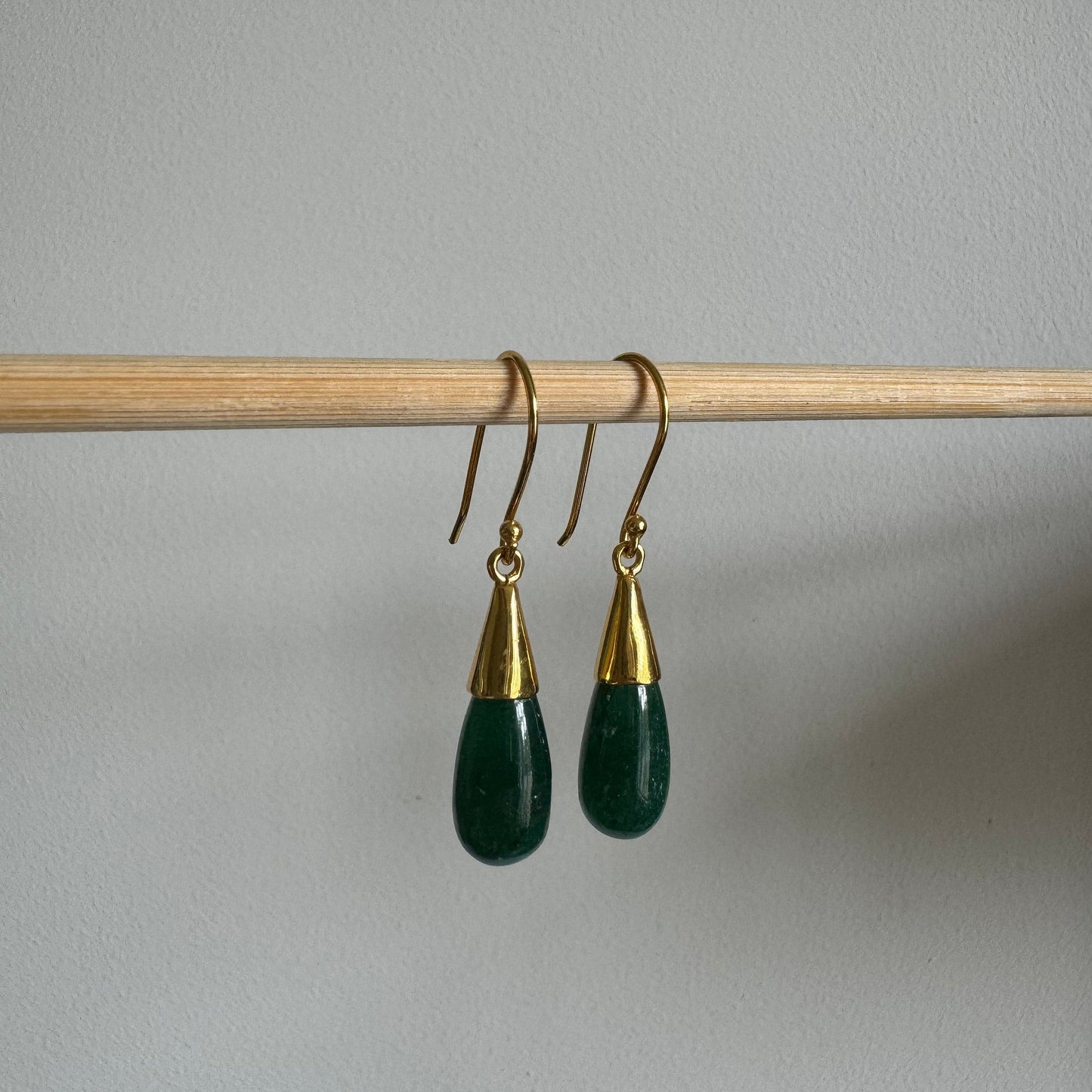 Green Aventurine Drop Stone Earrings | 18k Gold Plated | Dangle Earrings