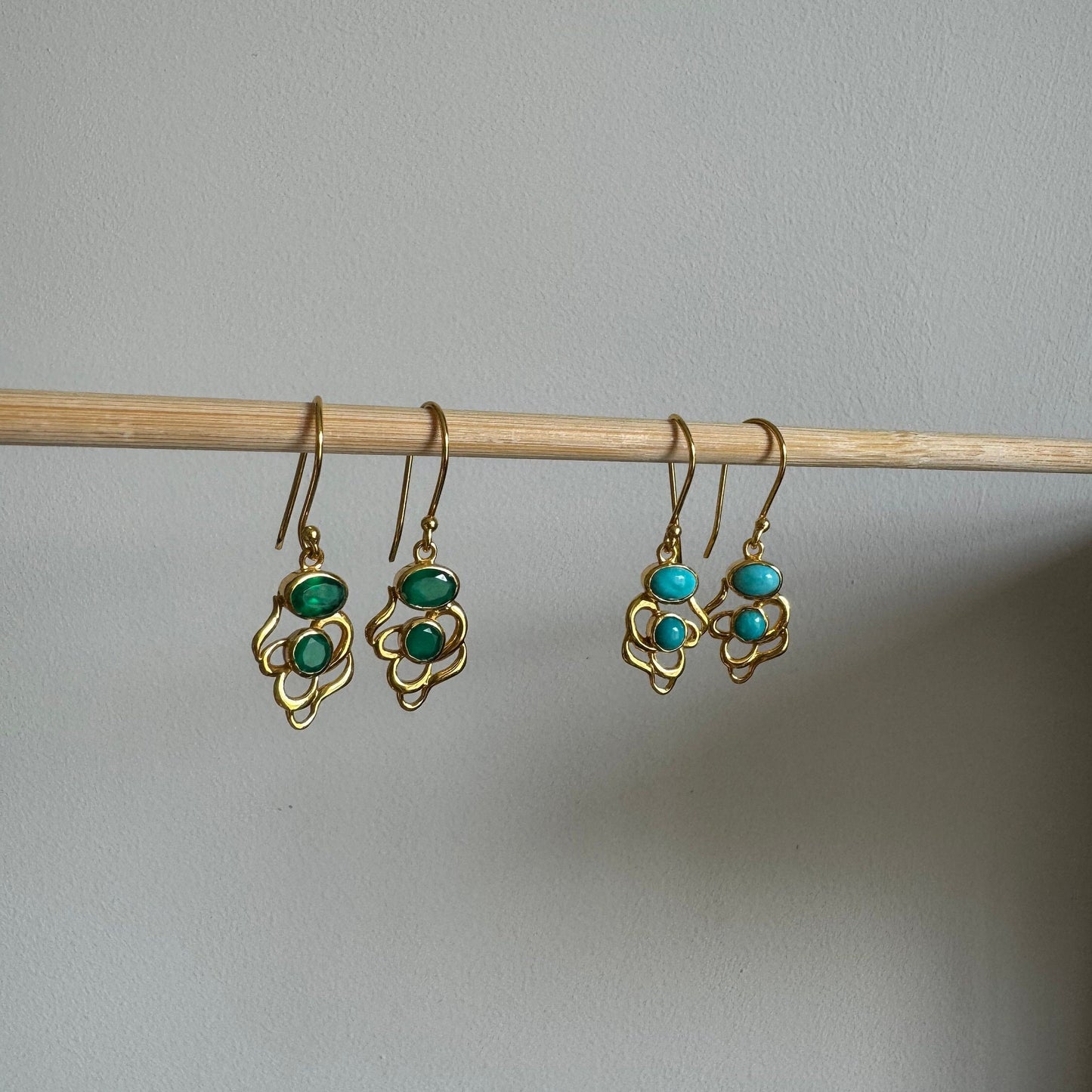 Green Onyx Figurine Earrings | 18k Gold Plated | Dangle Earrings