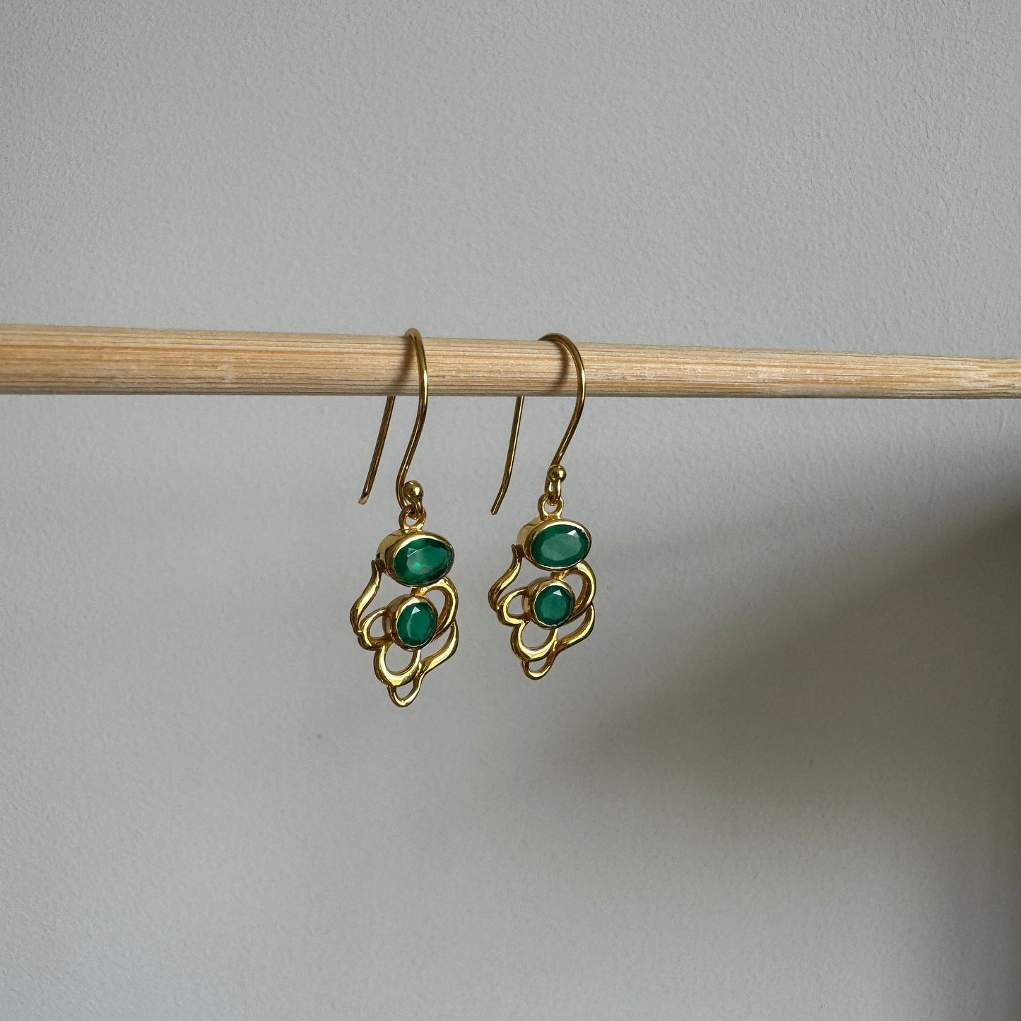 Green Onyx Figurine Earrings | 18k Gold Plated | Dangle Earrings