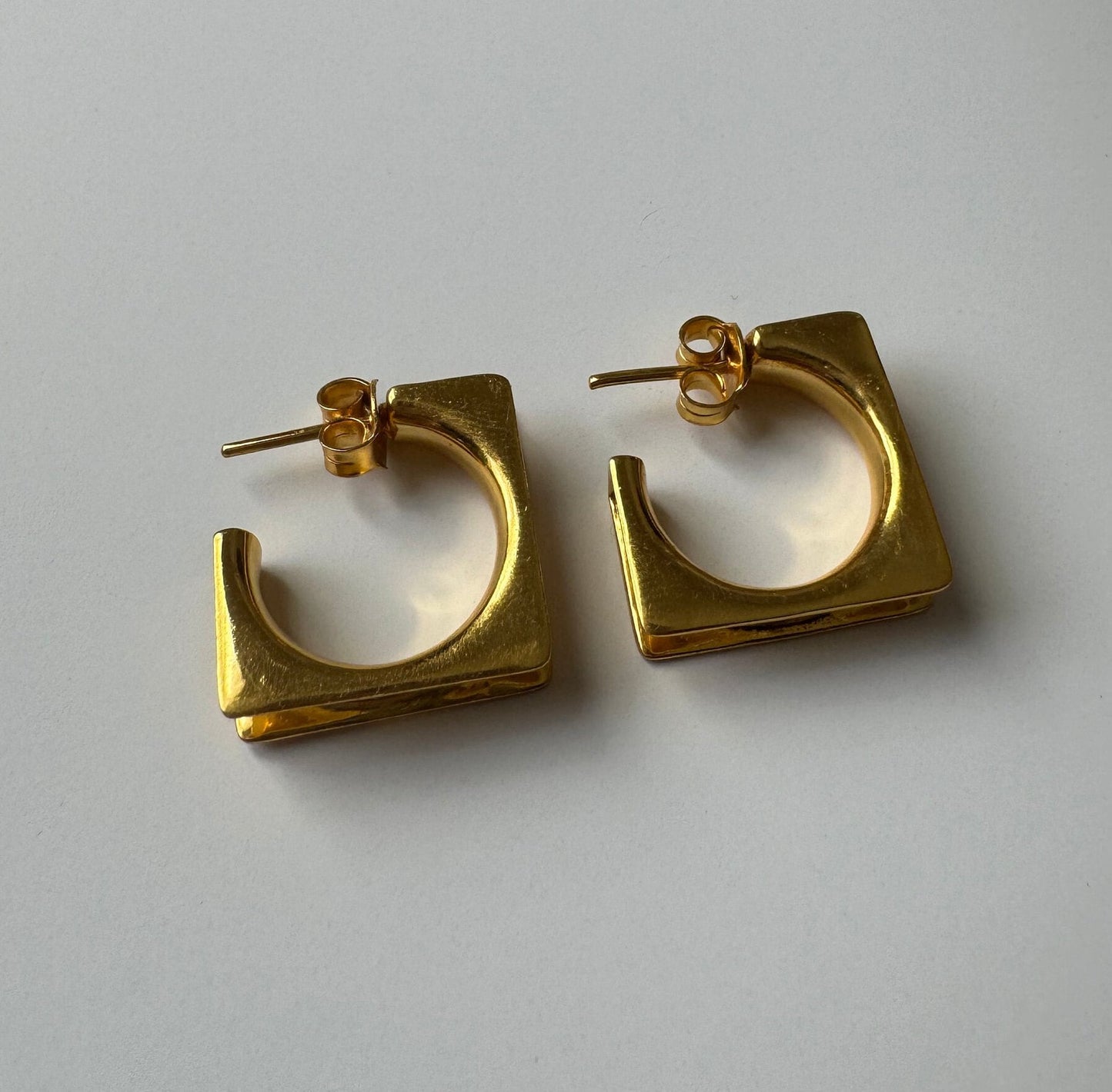 Gold Squared Huggies | 18k Gold Plated | Huggie Hoop Earrings