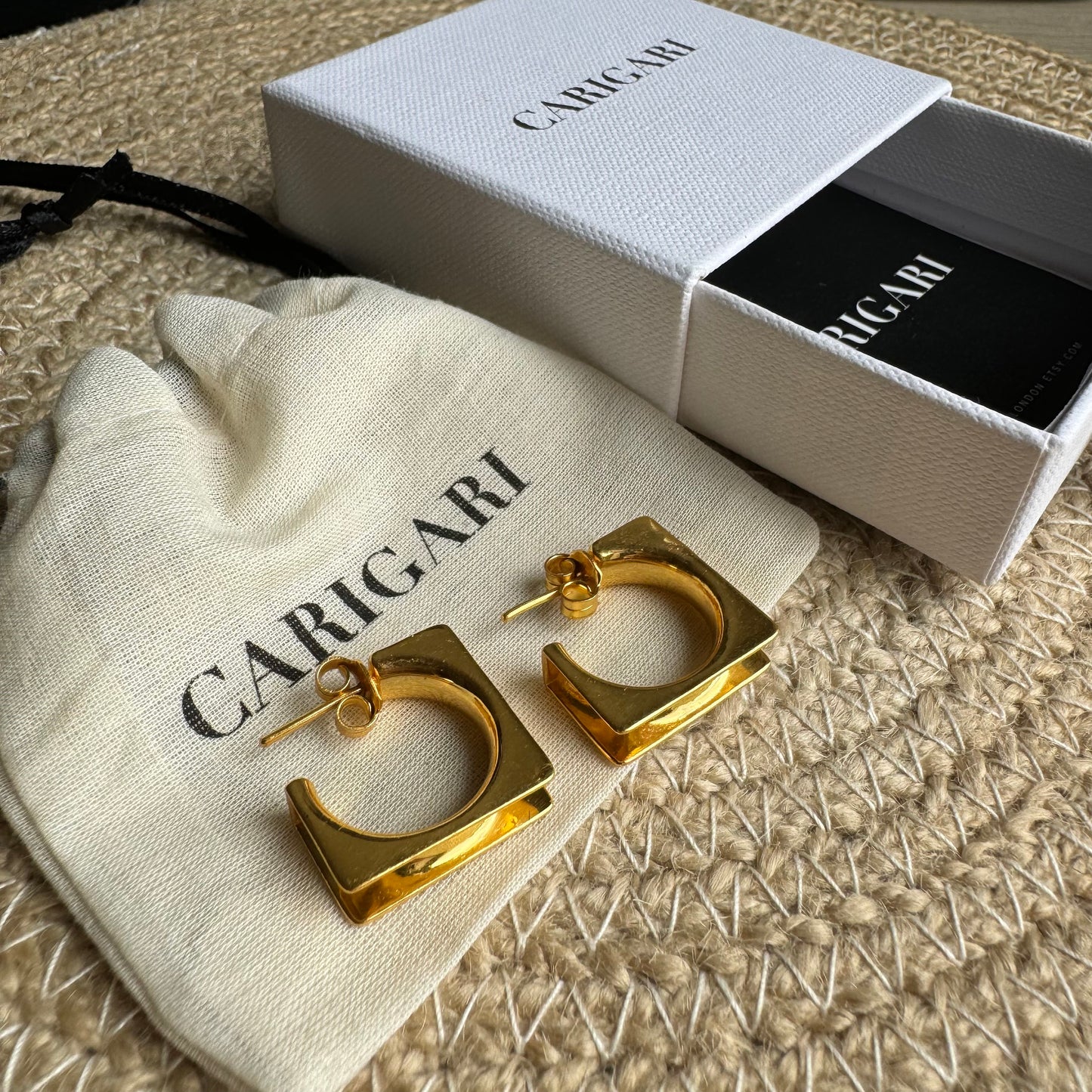 Gold Squared Huggies | 18k Gold Plated | Huggie Hoop Earrings