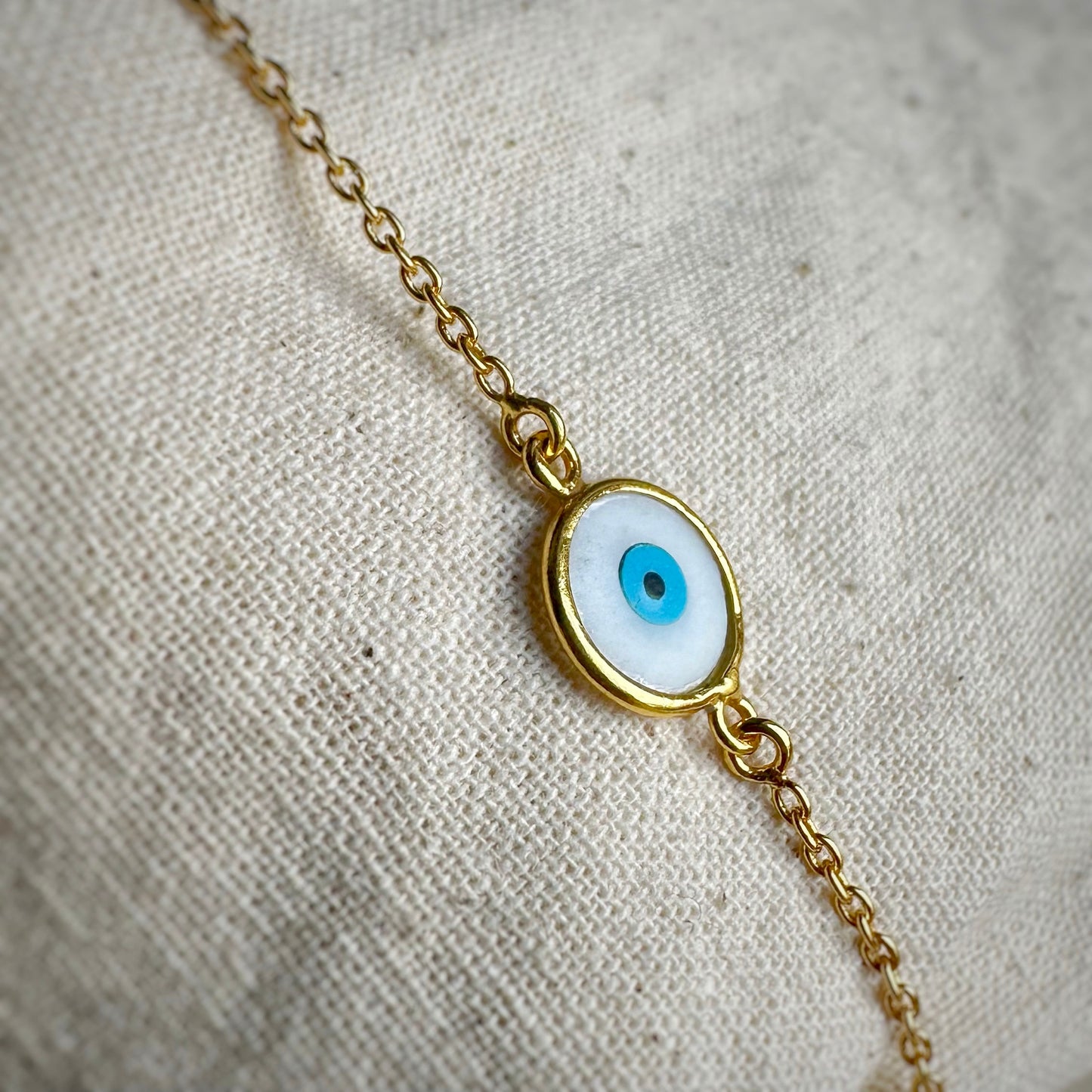 Mother of Pearl Evil Eye Bracelet | 18k Gold Plated | Gemstone Bracelet