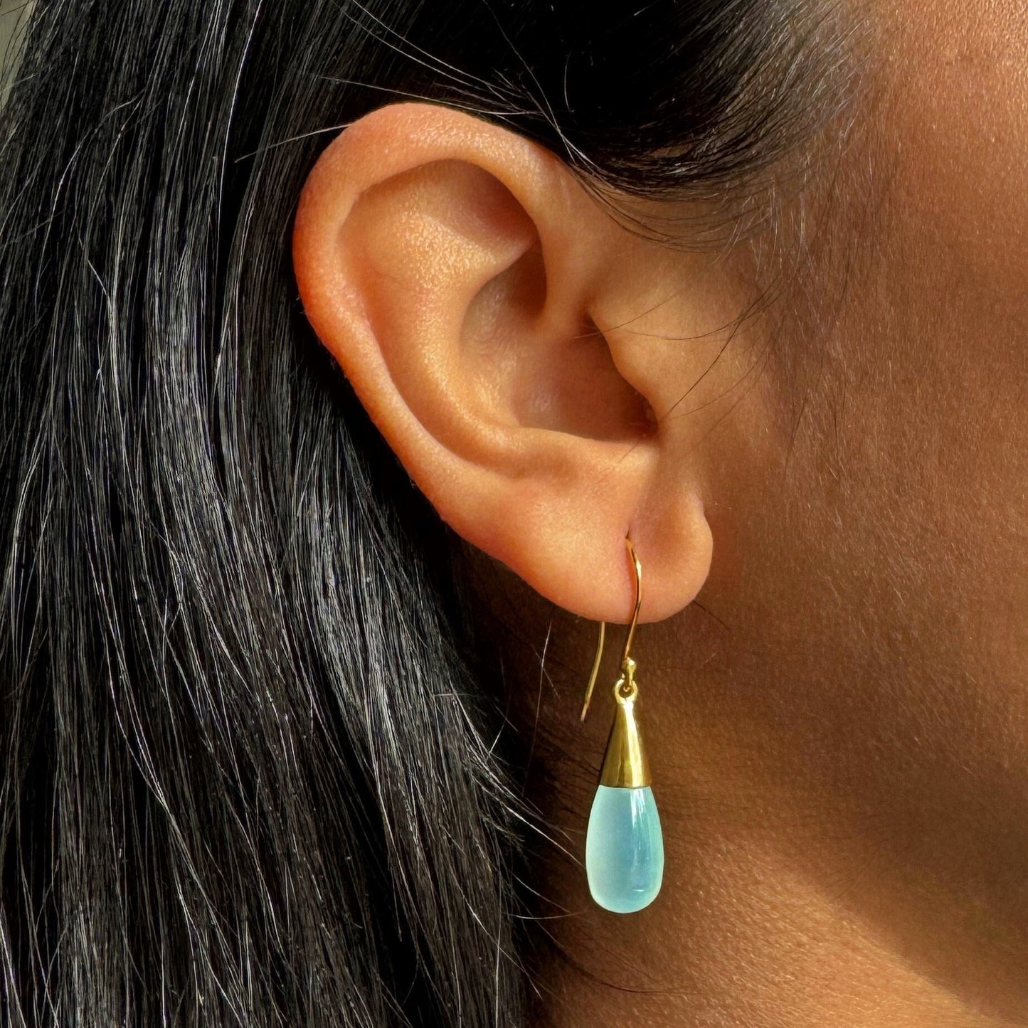 Aquamarine Drop Stone Earrings | 18k Gold Plated | Dangle Earrings