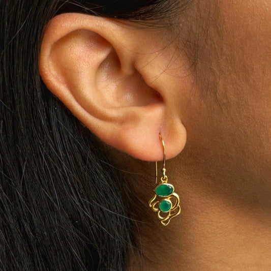 Green Onyx Figurine Earrings | 18k Gold Plated | Dangle Earrings