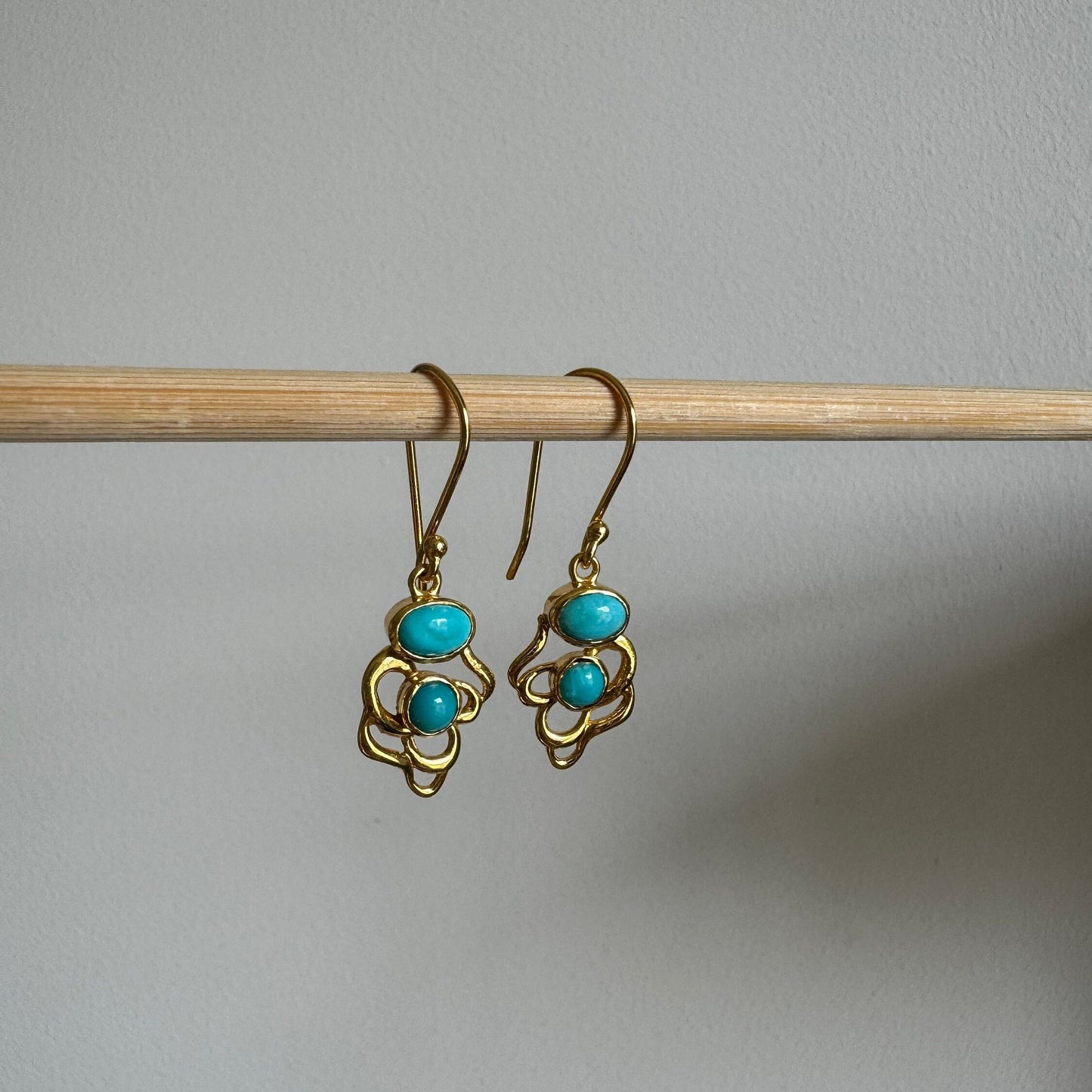 Turquoise Figurine Earrings | 18k Gold Plated | Dangle Earrings