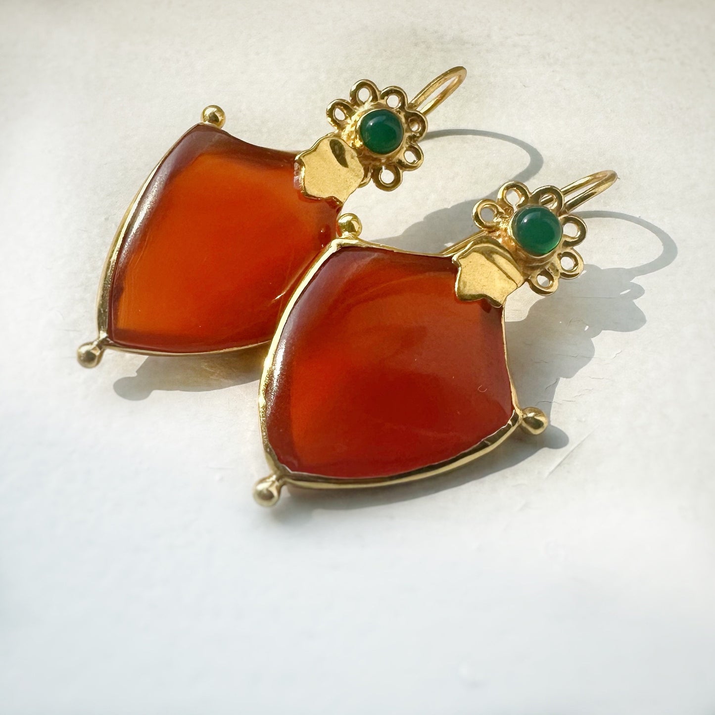 Green and Red Onyx Ethnic Earrings | 18k Gold Plated | Dangle Earrings