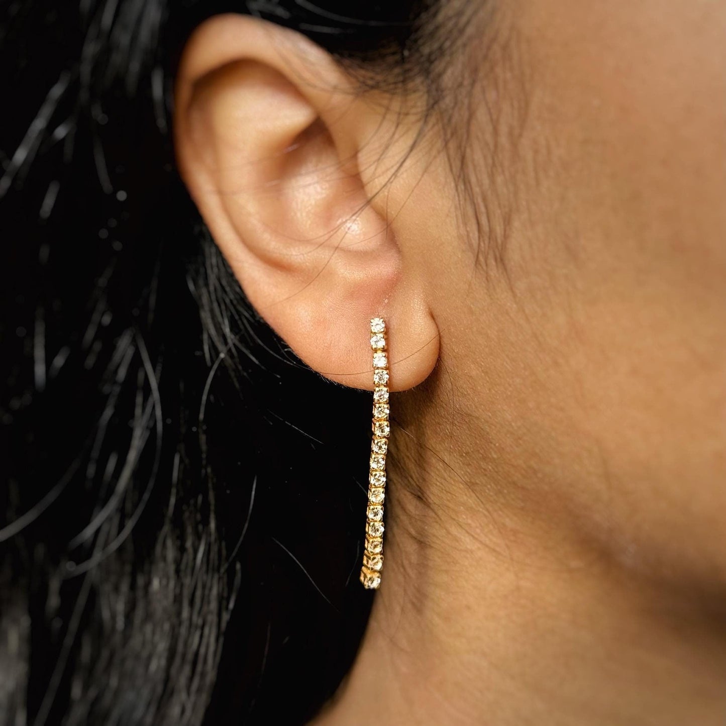 White Topaz Tennis Earrings | 18k Gold Plated | Stud Dangle Earrings