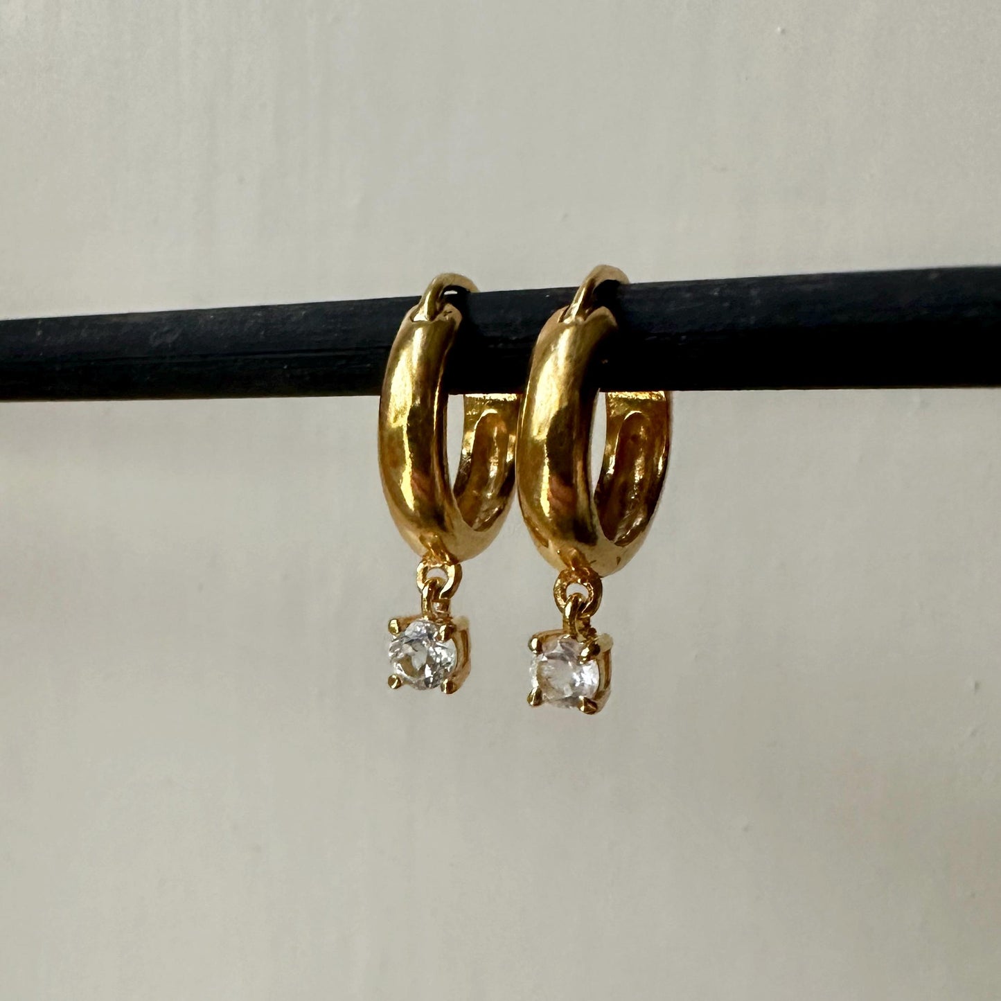 White Topaz Earrings | 18k Gold Plated | Genova Huggie Hoop Earrings