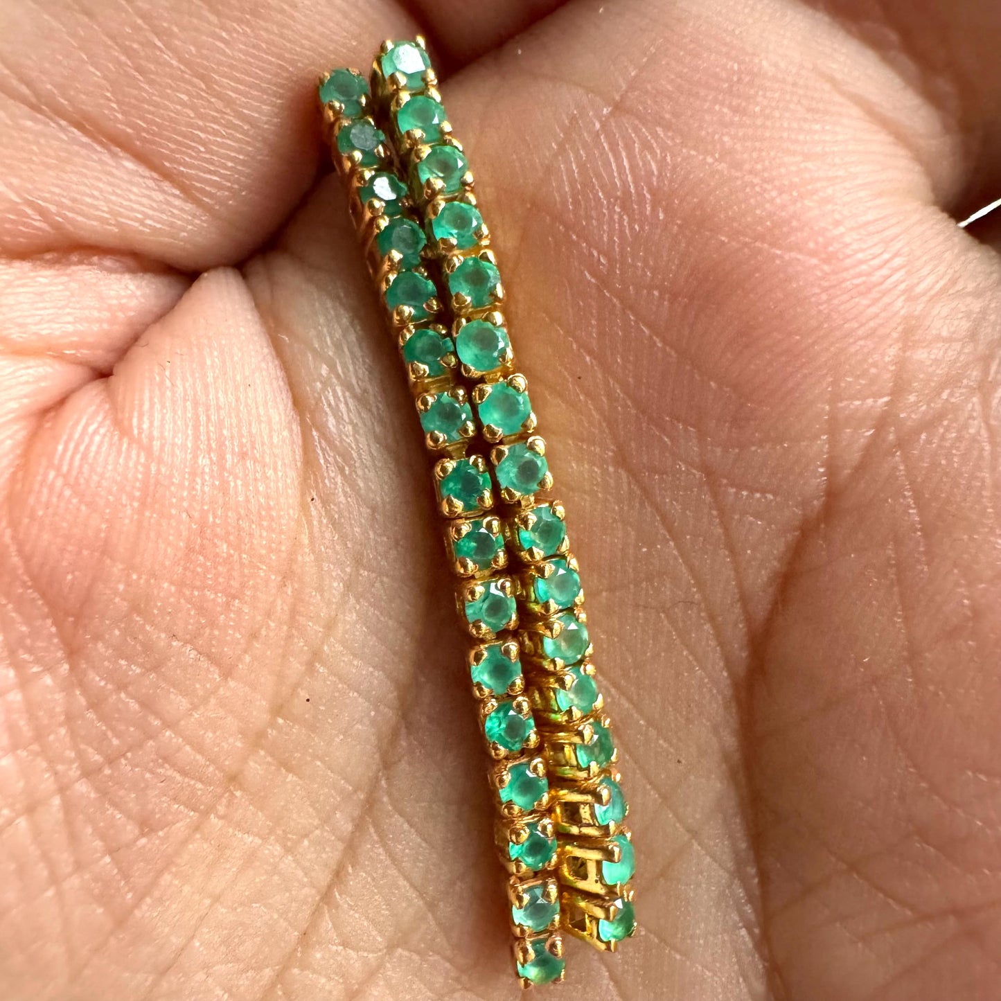 Green Onyx Tennis Earrings | 18k Gold Plated | Stud Dangle Earrings