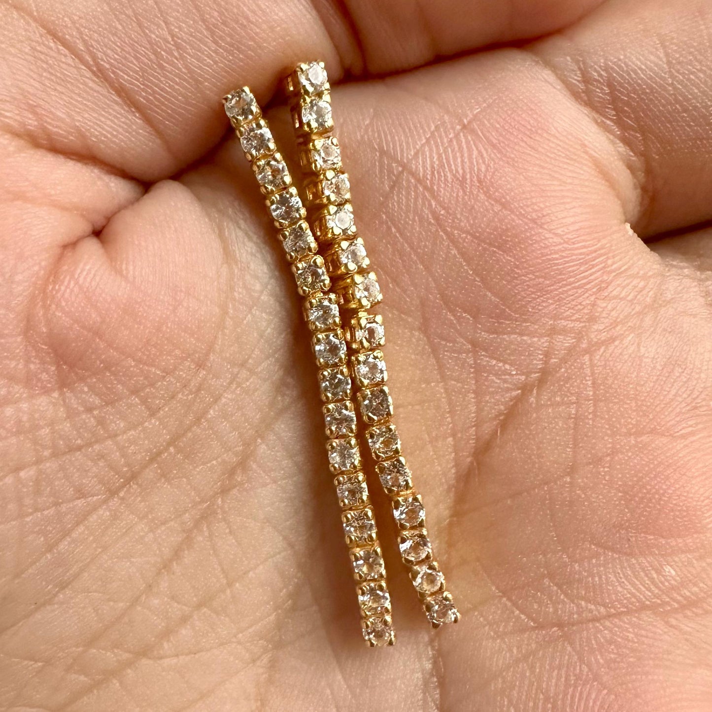 White Topaz Tennis Earrings | 18k Gold Plated | Stud Dangle Earrings