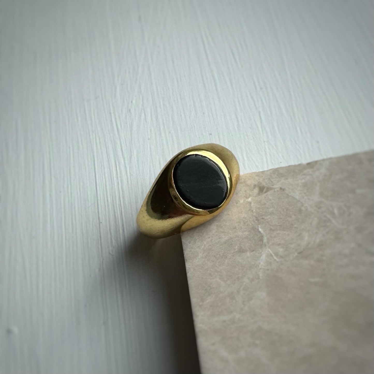 Black Onyx Ring | Coco Signet Ring | 18K Gold Plated