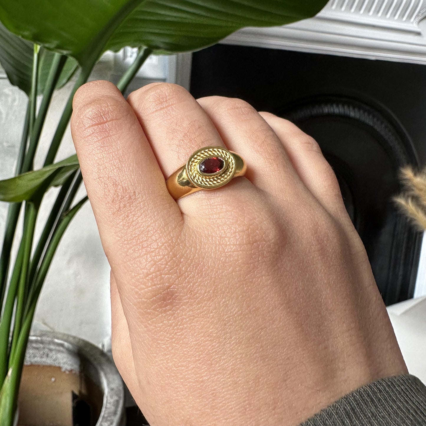 Red Garnet Ring | Cleo Signet Ring | 18K Gold Plated