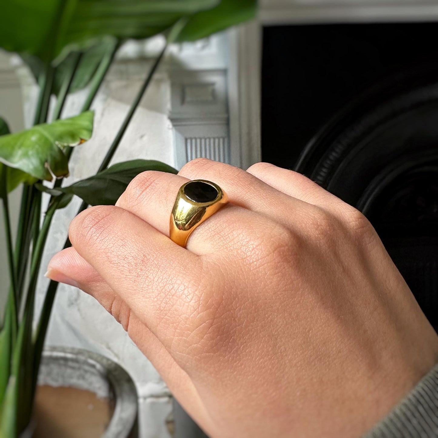 Black Onyx Ring | Coco Signet Ring | 18K Gold Plated