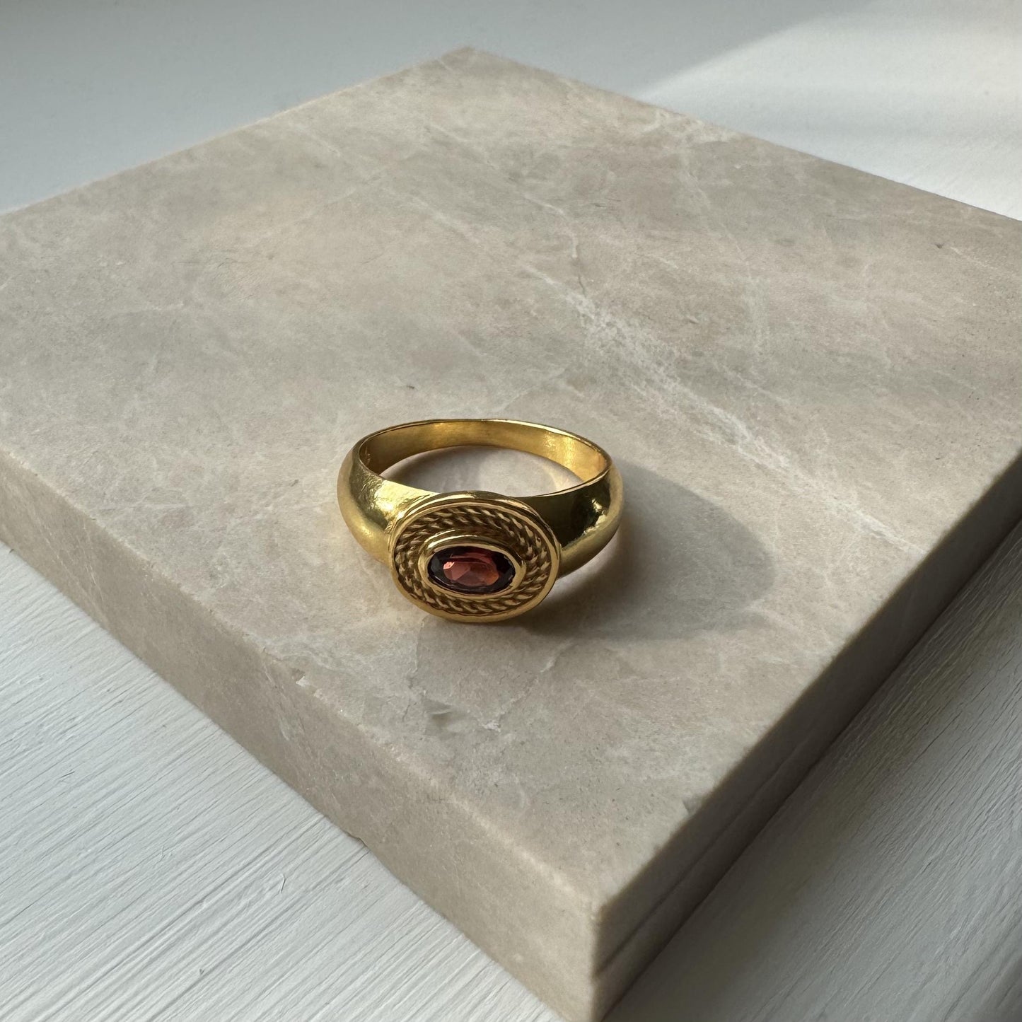 Red Garnet Ring | Cleo Signet Ring | 18K Gold Plated