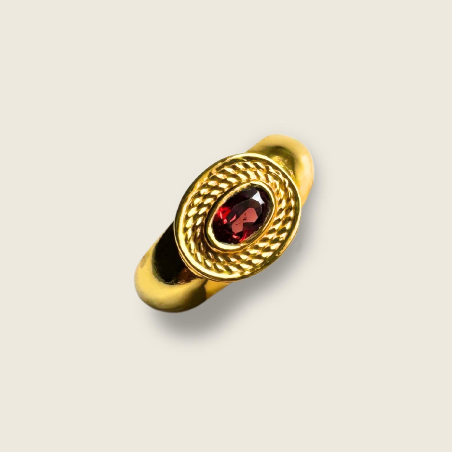 Red Garnet Ring | Cleo Signet Ring | 18K Gold Plated