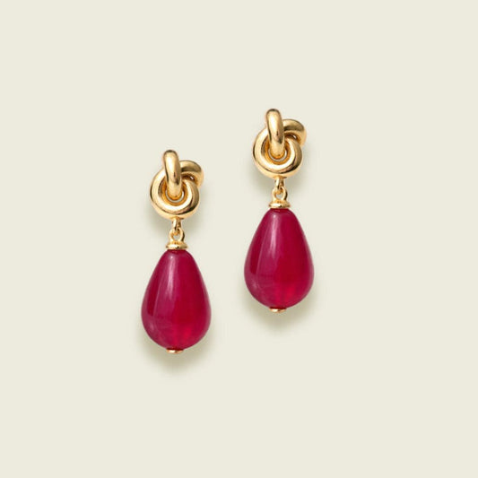 Lucky Knot Red Quartz Earrings | 18K Gold Plated | Stud Dangle Earrings
