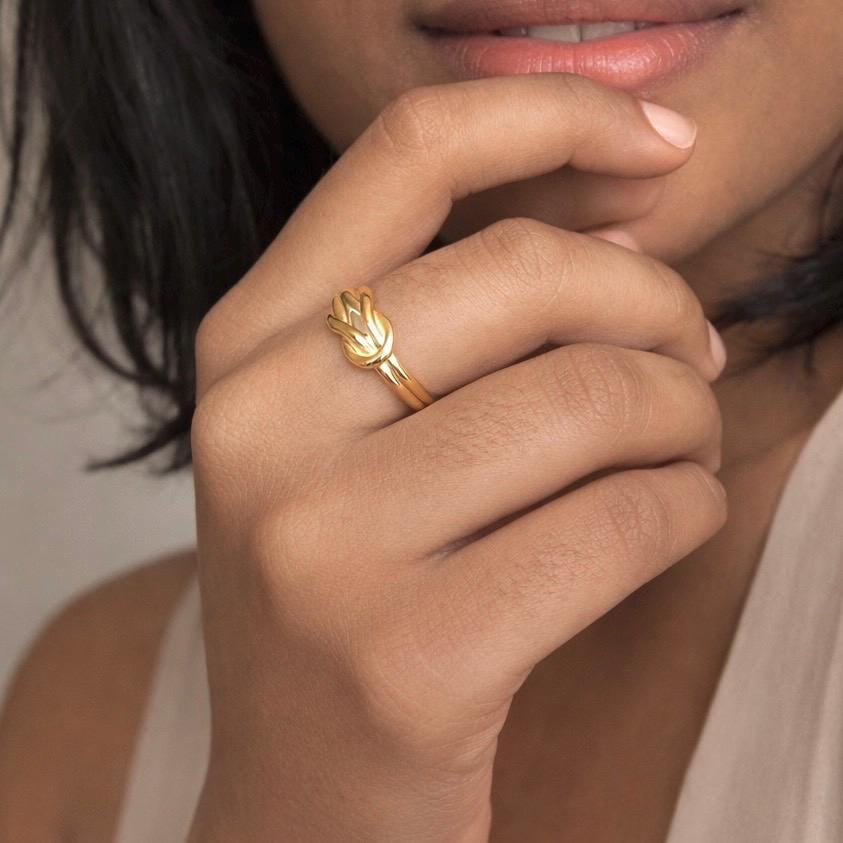 Gold Lucky Knot Ring  | 18K Gold Plated | Stacking Ring